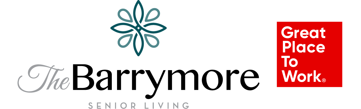 The Barrymore Senior Living logo features the Great Place to Work badge, highlighting the community’s certification and commitment to a supportive workplace culture.